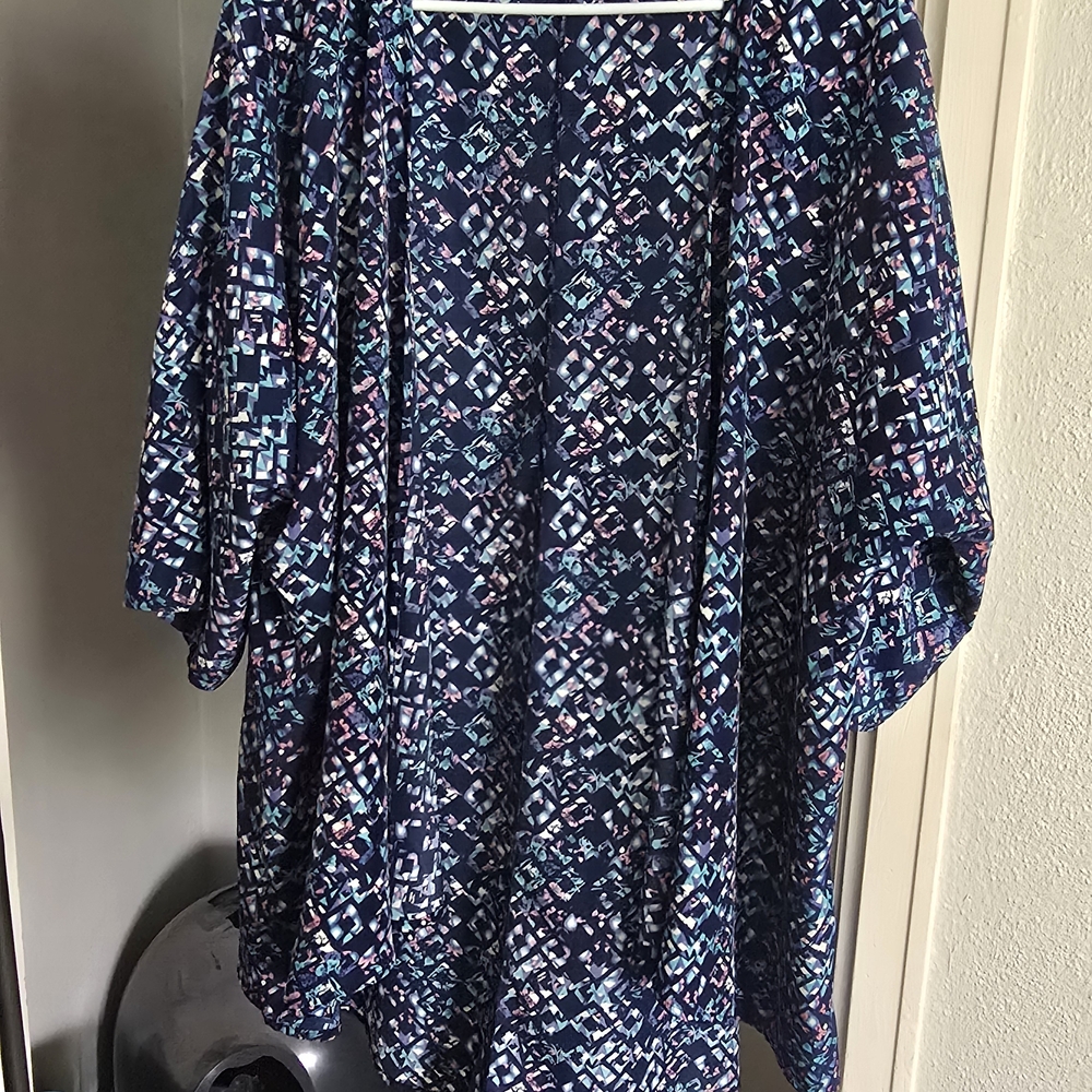 Navy Geometric Print Kimono Cardigan